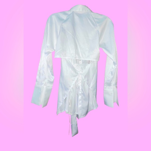 🆕#29~NWT COMMENSE Cut Out Button Down Collar White Shirt, Size Small - Picture 5 of 13